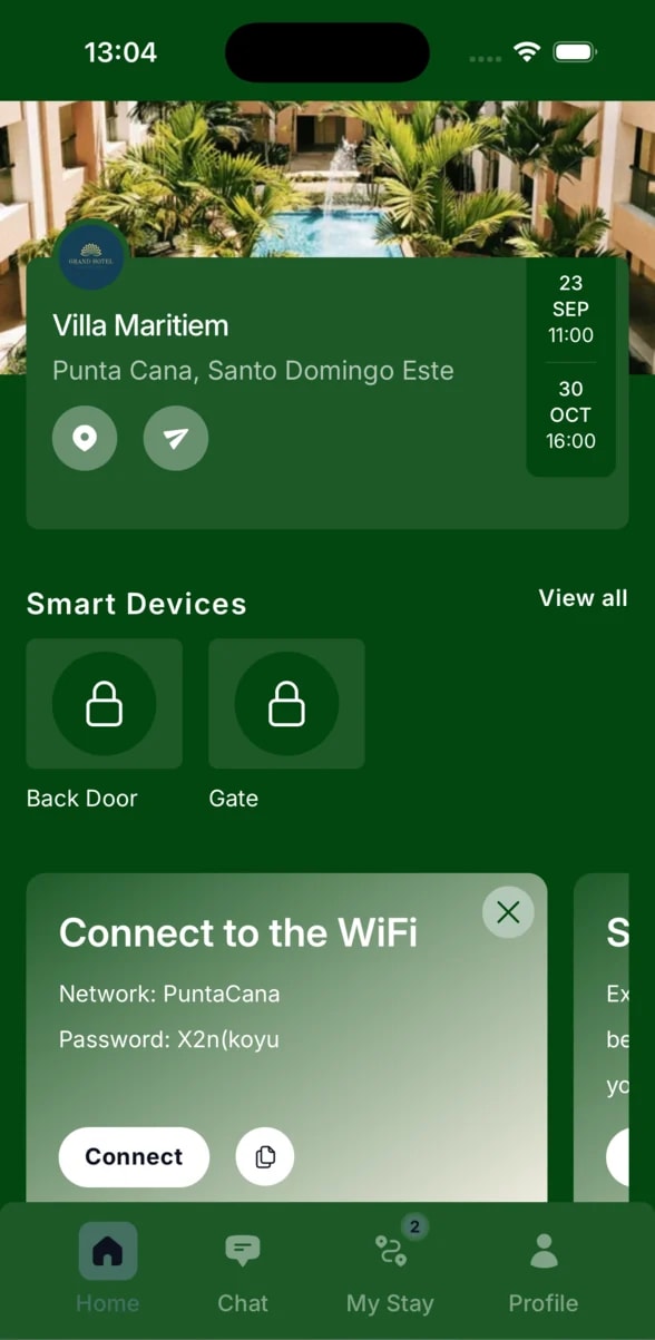 Villa Maritiem — branded guest app, #3E7C6A accent