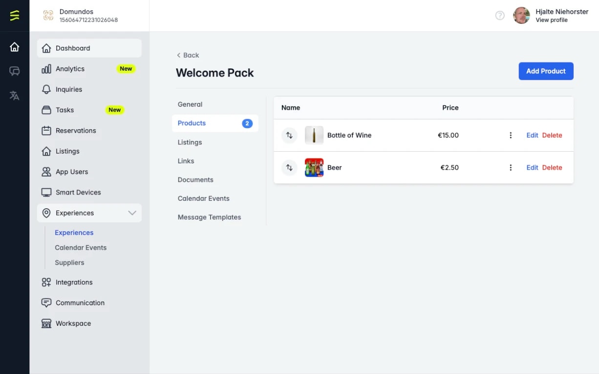 The upsell catalogue in the HolidayHero back office